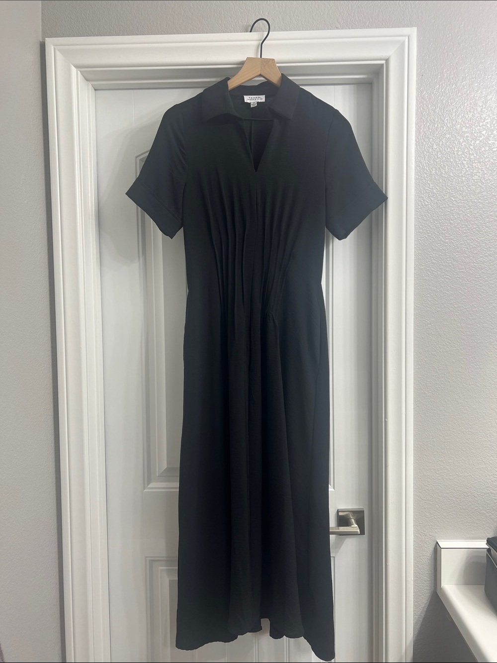 Sandro Black Short-Sleeve Pleated Maxi Dress